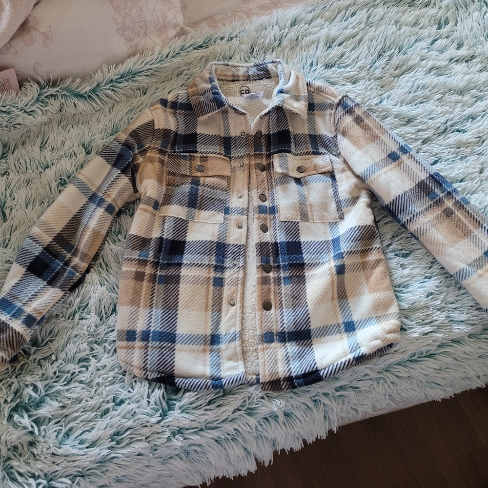 ‼️SOLD! Boys Plaid Sherpa Shacket